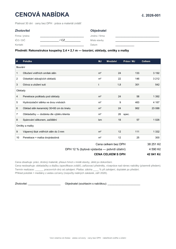 Náhled: Cenová nabídka stavebních prací — vzor (PDF)