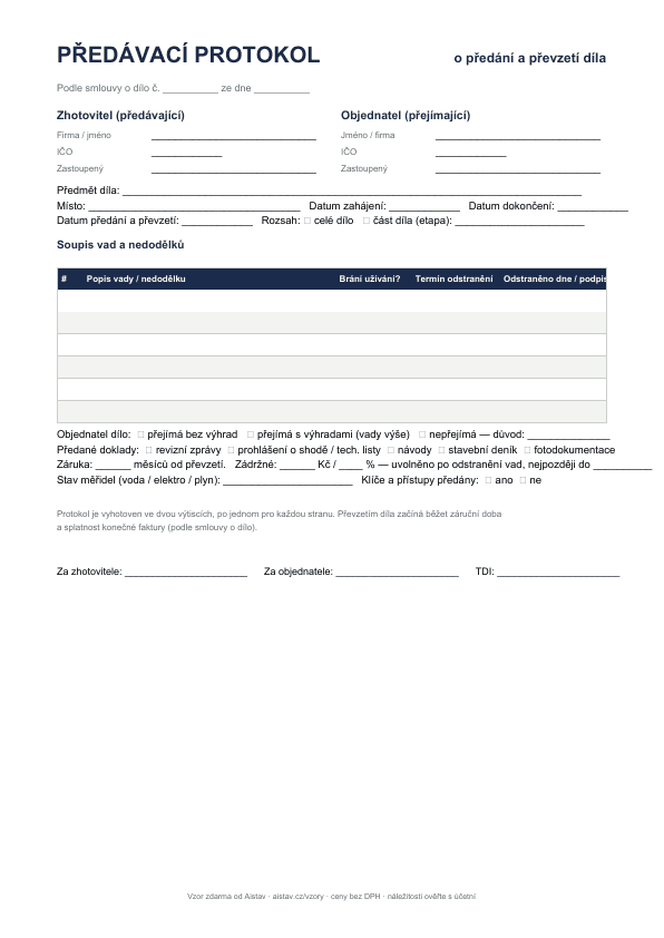 Náhled: Předávací protokol stavby — vzor (PDF)