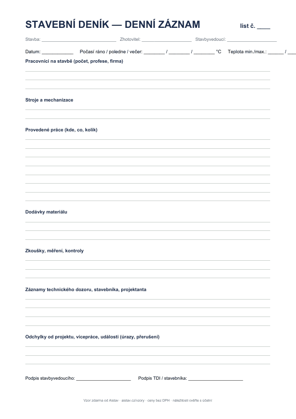 Náhled: Stavební deník — vzor (PDF)